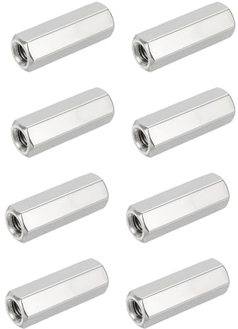 HiPicco Sechskant-Kupplungsmuttern, M10 x 1,0 Teilung, UNF, 35 mm Länge, 8 Stück, 304 Edelstahl, Stangenkupplungsmutter für Gewindestangen und Bolzen