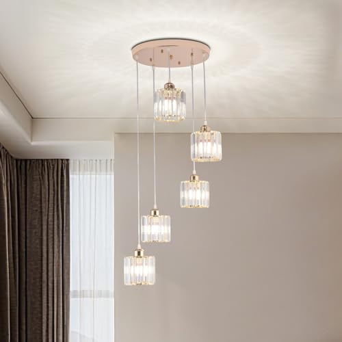 Cainjiazh 5 Light Raindrop Crystal Chandelier Gold