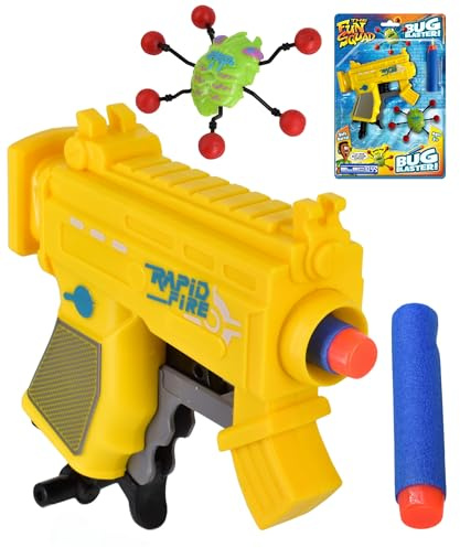 Toy Dart Gun with Foam Darts and Bug Target Yellow Soft Play Blaster for Kids Shooting Game Handheld Childrens Safe Gift Fun Active Play Suitable Indoor Outdoor Electoys