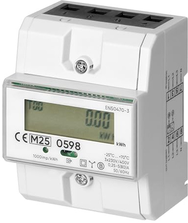 Trano 3-Phasen Energiezähler MID 80A | LCD 6+2 | DIN-Schiene 4,3 Module | 3x230/400V AC | IR-Schnittstelle | S0 Impuls | IP51 | EN 50470-3