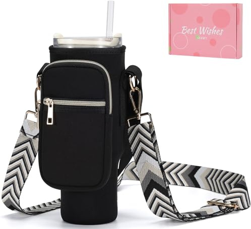 GOEWY Water Bottle Carrier Bag Stanley Cup Accessories with Adjustable Shoulder Strap & Phone Pocket Fits 40oz Tumbler with Handle Ideal Gift for Women