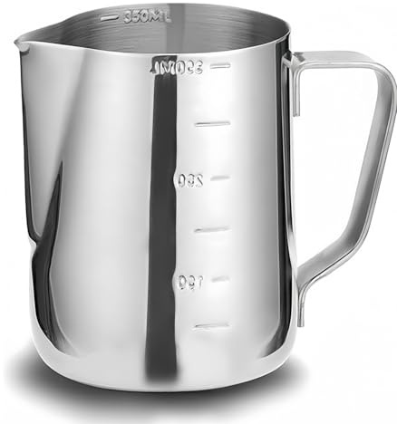 Milk Frothing Pitcher 350ml/12oz - Stainless Steel Steaming Jug for Latte Art, Cappuccino, and Espresso - Milk Frother Jug for Barista-Style Coffee