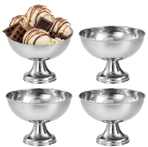 4 Stück Eisbecher Edelstahl, 240ml Dessertschale Edelstahl, Edelstahll Dessertschale, Eisbecher Dessertschale für Zuhause, Restaurant und Party, Silber, Spiegelpoliert, 304 Lebensmittelgeeignet