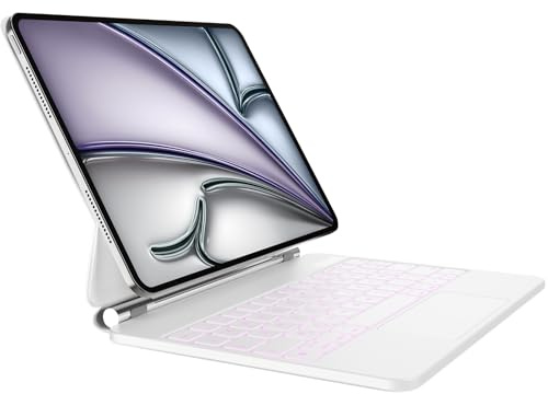 CSZZACME Clavier AZERTY pour iPad Air 11 Pouces M4/M3/M2 & iPad Air 5/4 Gen | pour iPad Pro 11 4e/3e/2e/1re Gen avec Trackpad Multitâche,Rétro-éclairage,Touches de raccourci,Fixation Magnétique,Blanc