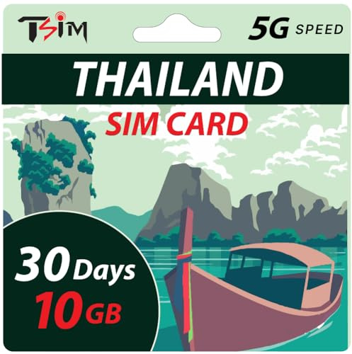 Thailand SIM-Karte 30 Tage 10GB | Highspeed-Daten | Automatische Aktivierung | Hotspot-Freigabe erlaubt | Unterstützt Google, Instagram, Whatsapp und mehr | Nur Daten, Keine Sprachdienste