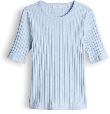 OPUS Damen Kurzarmshirt | Basic Rippshirt aus weichem Baumwoll Mix Slim Fit Seasalt, 44