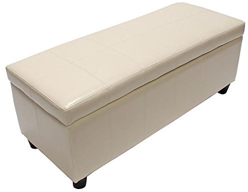 Mendler Aufbewahrungs-Truhe Sitzbank Kriens, Leder + Kunstleder, 112x45x45cm FSC®-Zertifiziert - Creme