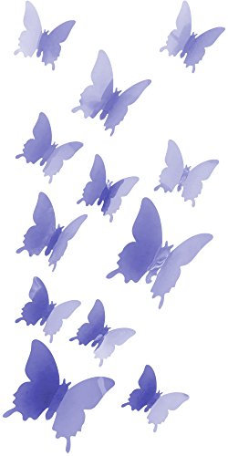 Oblique Unique 3D Schmetterlinge Blumen 12er Set Dekoration Wandtattoo (Basic (lila))