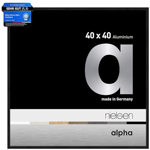 nielsen Bilderrahmen, 40 x 40 cm, Aluminium, Schwarz matt, Posterrahmen zum Aufhängen im Hoch- & Querformat, Echtglas, Alpha