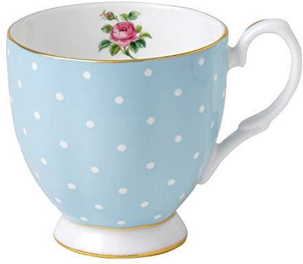 Royal Albert 0,3 Liter Fine Bone China Tea Party, mit Sockel, gepunktet, Blau, Vintage-Design, Blau