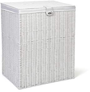 Arpan Medium Resin Laundry Clothes Basket with Lid and Lining Storage Basket with Removable Lining, White