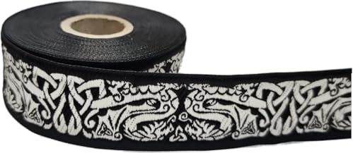 10m Drachen-Borte Webband 35mm breit Farbe: Schwarz-Silber von 1A-Kurzwaren 35025-2015-swsi