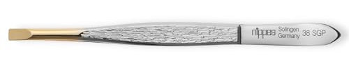 nippes Solingen, 38SGP Pinzas de acero niquelado recto chapado en oro de 9 cm de longitud pinzas para depilar cejas pinzas rectas de depilación precisa fabricadas en Alemania, punta dorada