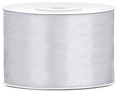 DaLoKu Satinband 6/12/25/38/50/100mm x 25m Geschenkband Schleifenband, Größe: 50mm x 25m, Farbe: Silber