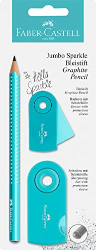 Faber-Castell 111676 - Bleistiftset Jumbo Sparkle, Pearl Türkis