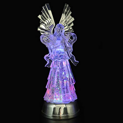 Eldnacele 14 Christmas Angel Globe Water Glittering Angel Figurine, Battery Operated Color Changing Angel Statue Light for Tabletop Deocration, Angel with Trumpet from Daughter