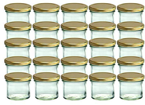 CapCro Lot de 25 bocaux en verre de 125 ml avec couvercles dorés à 66 pots à confiture