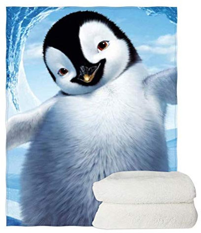 chaqlin Kinder Kinder Fleecedecken mit Pinguin Druck Büro Sofa Stuhl Bettwäsche Couch Schlafzimmer, Autodecke Reisedecke Decke-90x120cm
