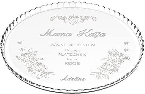 Maverton Kuchenplatte mit Gravur - personalisiert - Kuchenform aus Glas - Geschenkidee für Hobbybäckerin & Naschkatze - Geburtstagsgeschenk für Frauen - Blumen