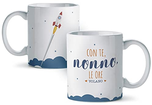 Mopec G500.3.5 Keramiktasse mit Aufschrift Mit Te Nonno Le Ore Volano, Weiß