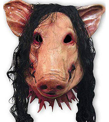 Masque Halloween Adultes Masque de Tête de Cochon d'Horreur Effrayant Realiste avec Couvre-chef Perruque Accessoires d'Halloween pour Cosplay Déguisement