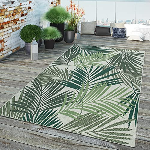 TT Home In-& Outdoor Teppich Wetterfest Balkon Küche Wohnzimmer Palmen Muster Modern, Farbe:Grün Beige 6, Größe:200 cm Rund