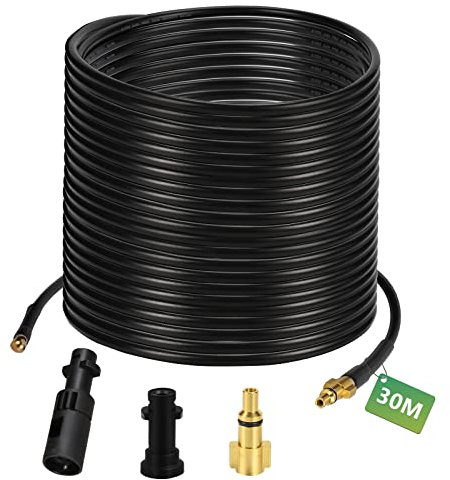 Lospitch Hochdruckschlauch 30m Rohrreinigungsschlauch 200 bar, 60 °C inkl. Adapter, Düsen kompatibel mit Hochdruckreiniger - Quick Connect Anschlüsse