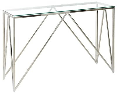Beliani Schmaler Konsolentisch rechteckig transparent Metallgestell Silber Glamour Weso