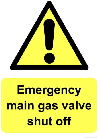 Notice Emergency Main Gas Valve Shut Off Sign Self Adhesive Gloss Sticker 160mm x 125mm