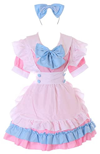 Kawaii-Story MN-212 Rosa weiß Maid Zimmermädchen Zofe 4-Teile Lolita Kleid mit Schürze Damen Kostüm Cosplay (S)