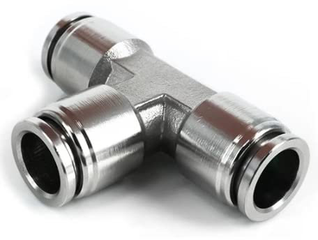 Raccord pneumatique en T en acier inoxydable V2A 8 mm - Raccord rapide à 3 voies