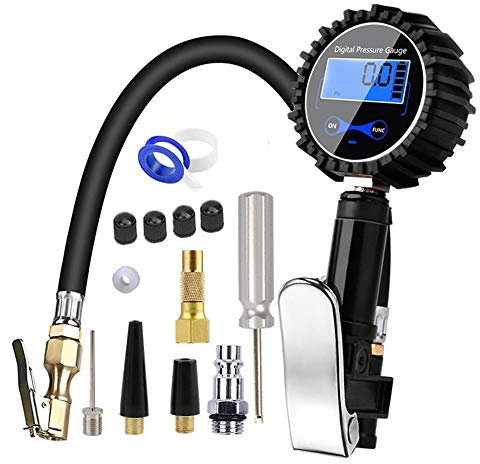 Digital Reifendruckprüfer, Digitaler Reifendruckmesser, 200 PSI Reifendruckmesser mit LCD-Bildschirm und 12 Zubehörteilen für Auto, Fahrrad, Lkw, Motorrad (ohne Batterie)