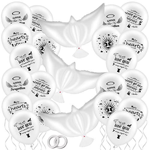 Prasacco 23 Beerdigung Gedenkballons Set, 20 Stück Gedenkballons und 3 Stück Friedenstaube Ballons Weiße Latexballon für Trauerfeier, Beerdigung, Jubiläum, Gedenkdienste