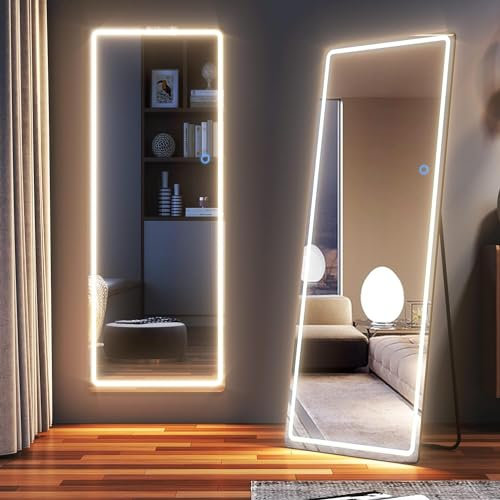 LVSOMT Miroir sur Pied LED, 153x50cm Miroir Mural, Grand Miroir Mural rectangulaire, miroirs muraux avec éclairage LED, Miroir LED sur Pied, Long Miroir intégral, pour Chambre à Coucher Salon, Noir