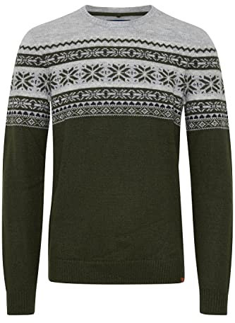 Blend BHTjerik Herren Strickpullover Grobstrick Pullover mit Rundhalsausschnitt Norweger Muster, Größe:L, Farbe:Deep Depths (190413)