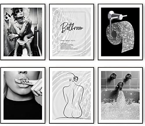 Modische Wandkunstdrucke Badezimmer Dekor Grau Glam Glitzer Tissue Leinwand Poster Bilder Fotos Kunstwerk Wand Schwarz und Weiß minimalistisch lustige Kunst 11x14 Zoll (27.9x35.6cm) Ungerahmt