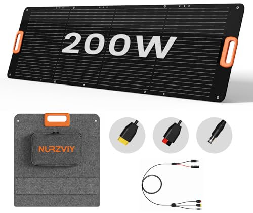 NURZVIY SolarEpoch Panneau solaire portable 200 W pour station d'alimentation 600/1000/1500/2000, chargeur solaire pliable imperméable pour RV, camping, vie hors grille