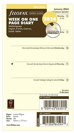 Filofax Persönliche Woche pro Seite 5 Sprachen Baumwolle Creme 2024 Terminplaner