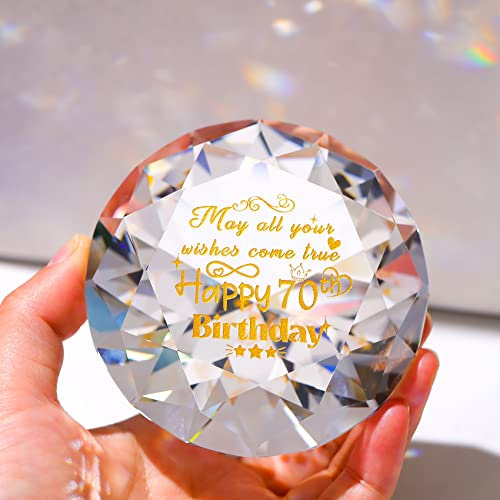Movdyka Crystal 70th Birthday Gifts for Women, Glass Keepskae Engraved Happy 70th Brithday Presents for Mum Friends Turning 70 Years Old