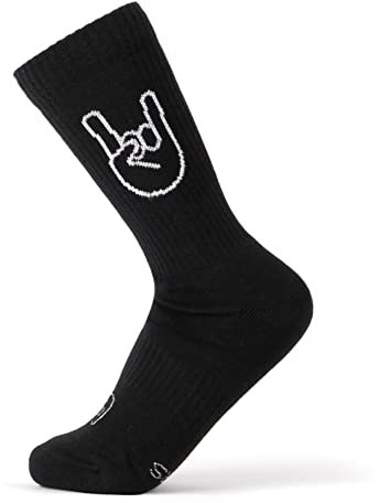FYNGERS | ROCK ’N’ ROLL, POMMESGABEL | Sportsocken mit Handzeichen | Schwarz | Bio-Baumwolle | Top Qualität