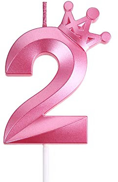 3.15 inch Pink 2 Birthday Candles,3D Crown Number 2 Cake Topper for Birthday Decorations