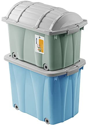 PAFEN Piraten Spielzeugkisten SET – 2x Schatzkiste 49l + 62l mit Rollen - Spielzeugbehälter Aufbewahrungsbox für Kinder Ordnungsbox, Blau/Grün