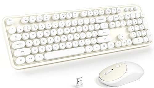 Atelus Wireless Keyboard and Mouse, Full Size Keyboard with Numeric Pad and USB Connected Mouse 2 in 1 for Windows 7/8/10, Laptop, Computer, PC, Computer (White)