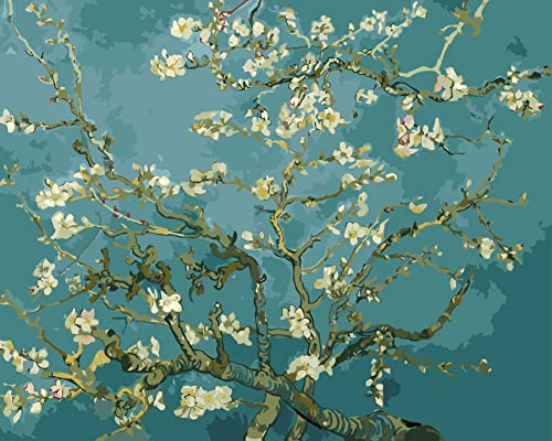 liziciti Paint by Number Kit On Canvas for Adults Beginner Van Gogh Famous Paintings DIY Acrylic Oil Painting Arts 16x20 Inch (Frameless, Almond Blossom)