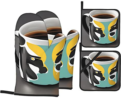 Topflappen-Set für Tasse, Kaffee, Ofen, Topflappen, hitzebeständige Handschuhe und heiße Pads, wasserdicht, Polyester, modisch, Mikrowellen-Handschuhe, sicher zum Backen, Kochen, Grillen