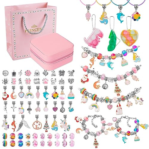 SASUKI Charm Armband Kit, Geschenke für 5 6 7 8 9 10 11 Jährige Mädchen Freundschaftsarmband Selber Mädchen Geschenke 6 7 8 9 10 11 12 Jahre Armbänder Selber Machen Einhorn Geburtstagsgeschenk