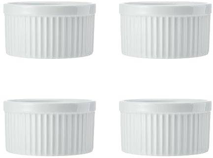 Mikasa Chalk Ramequins en porcelaine, 9,5 cm, lot de 4 ramequins blancs pour desserts et soufflés, plats à soufflé individuels - vont au four et au lave-vaisselle