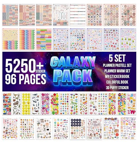 colortouch 3D Aufkleber, Planner Sticker Set, 5250+ St. 96 Blatt 3D Geschwollene Stickers für Kinder, Kinderaufkleber - Bullet Journal, Stickeralbum, Scrapbook Erwachsene Dinosaurier Autos Tiere