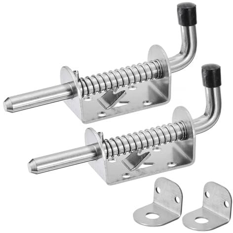 sourcing map Barrel Bolt Latch, 2Pcs 10x128mm - Stainless Steel Spring Loaded Gate Latch Pin with Keeper, for Trailer Doors Cabinets Chests Tailgate (Silver)