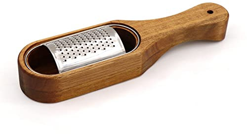 GIISH Wooden Cheese Grater with Handle,Rustic Brown Cheese Shredder with Storage Space, for Cheese Lemon Chocolate